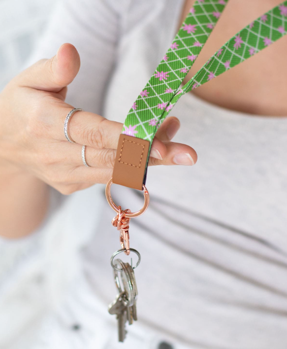 TEACHER GREEN DAISY FABRIC LANYARD