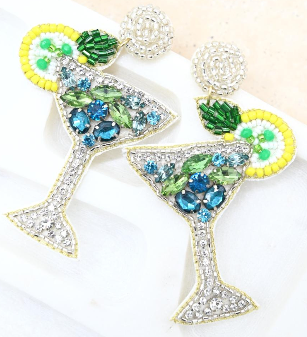 BEADED COCKTAIL EARRINGS BLUES