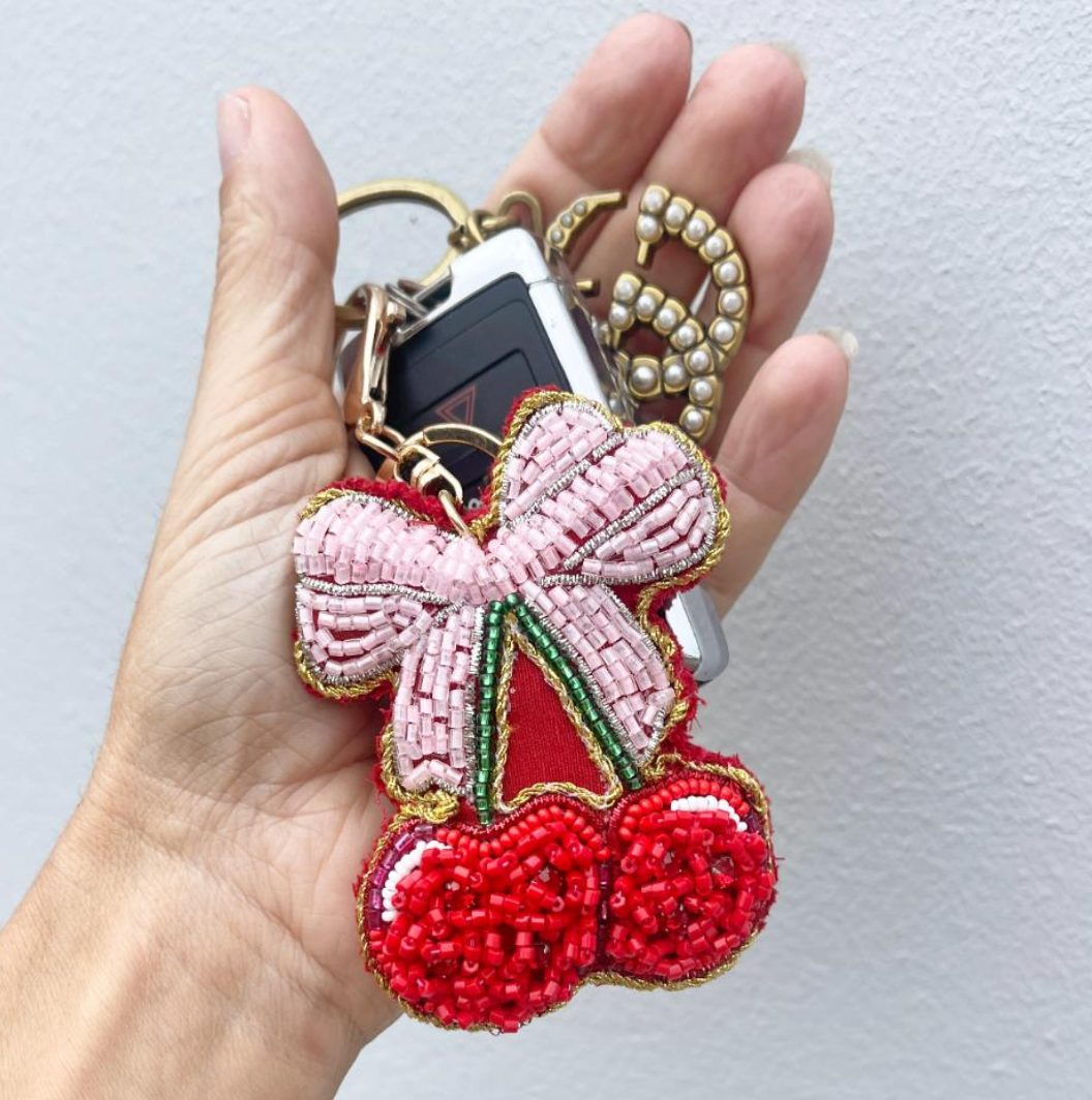 BEADED CHERRIES KEYRING