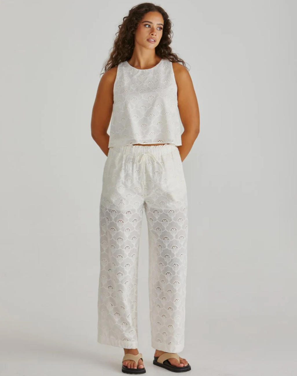 SASS ZIMMY BRODERIE PANT CREAM