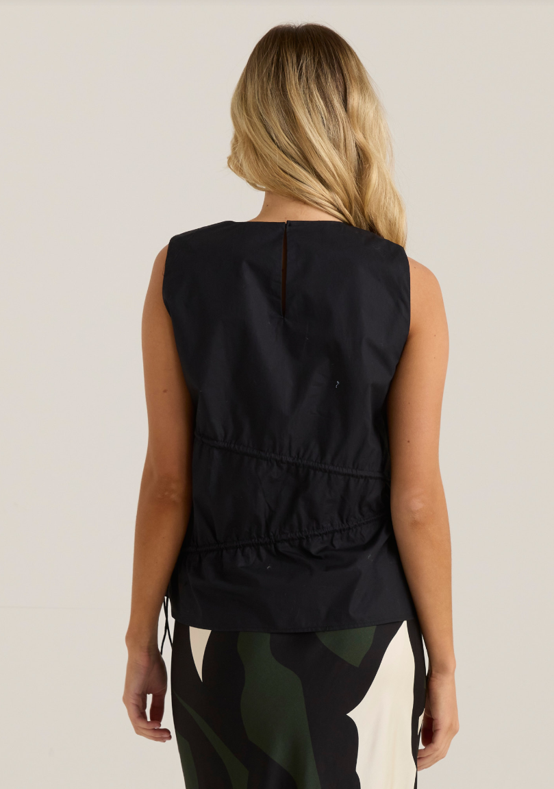 SASS ELIN GATHERED TIE TOP BLACK