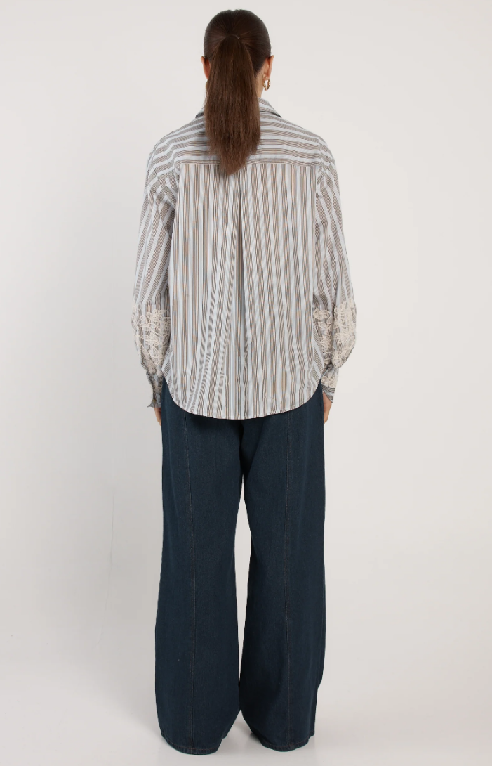 FATE & BECKER PALOMA STRIPED EMBRIODERED SHIRT BLUE