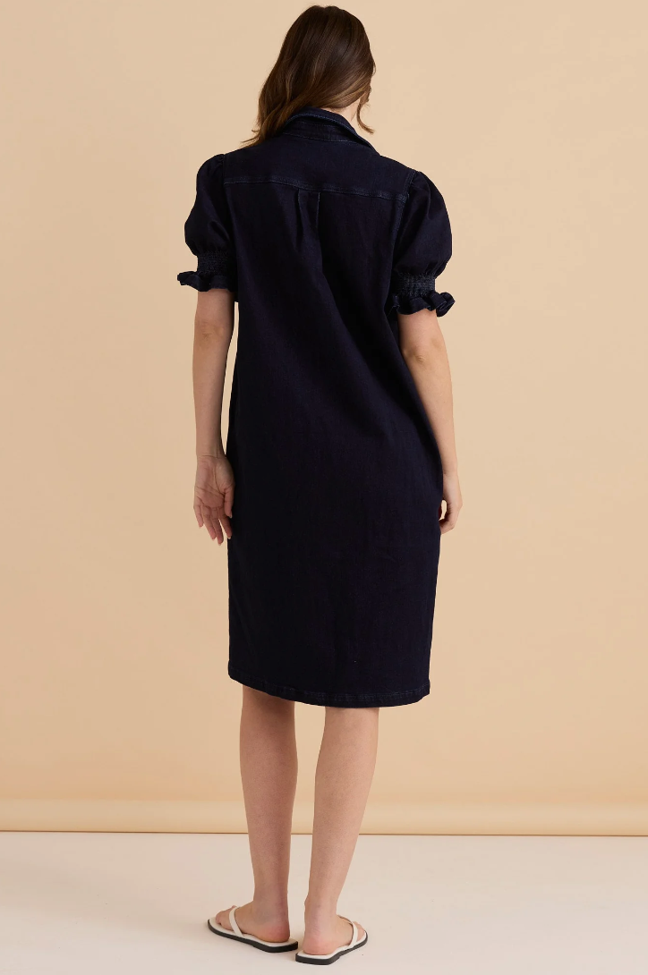 BETTY BASICS SCALLOP DENIM DRESS