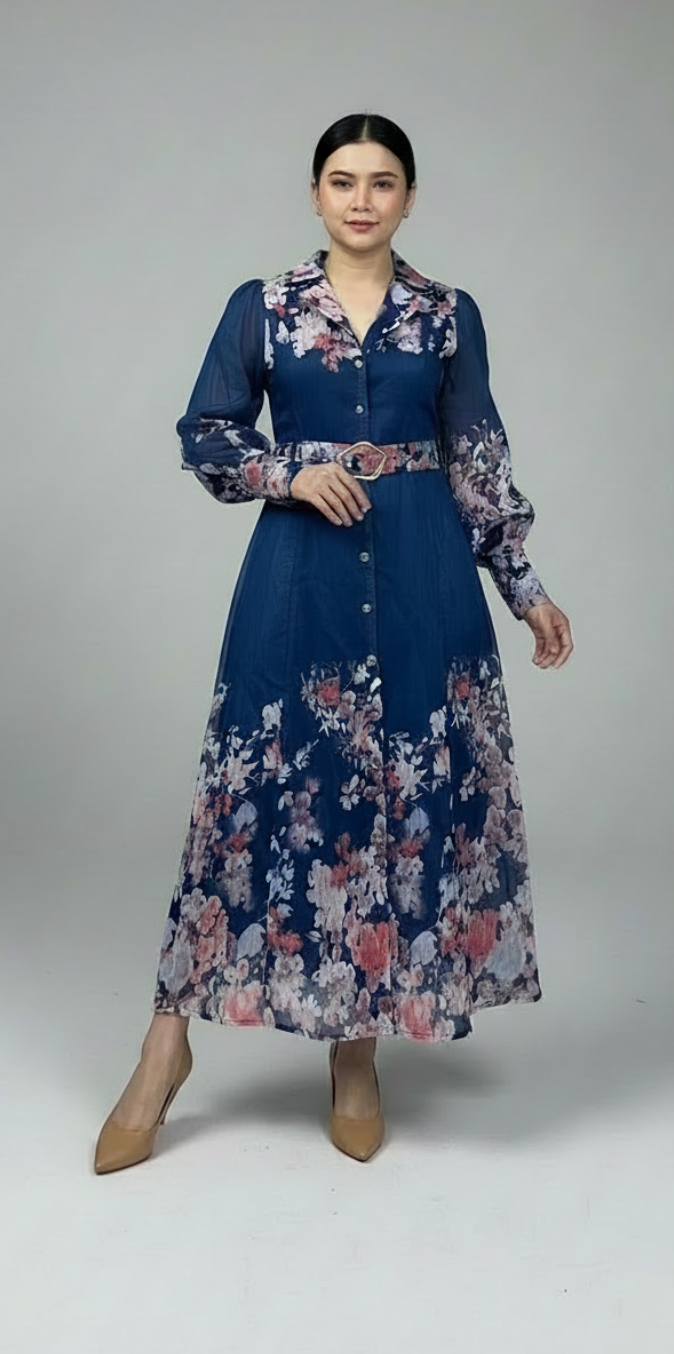 LORRAINE FLORAL MAXI DRESS BLUE
