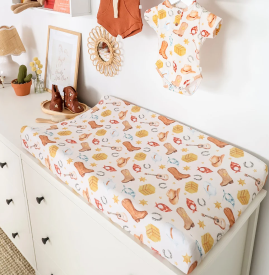 SNUGGLE HUNNY COWBOYS ORGANIC BASSINET SHEET/CHANGE PAD COVER