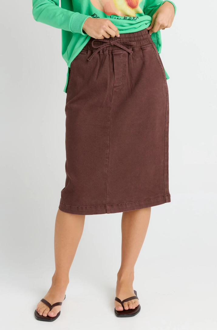 BETTY BASICS QUINN COTTON SKIRT CHOCOLATE