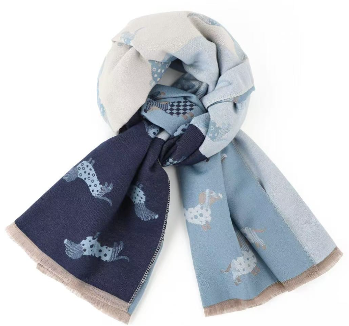 REVERSIBLE DACHSHUND SCARF BLUES