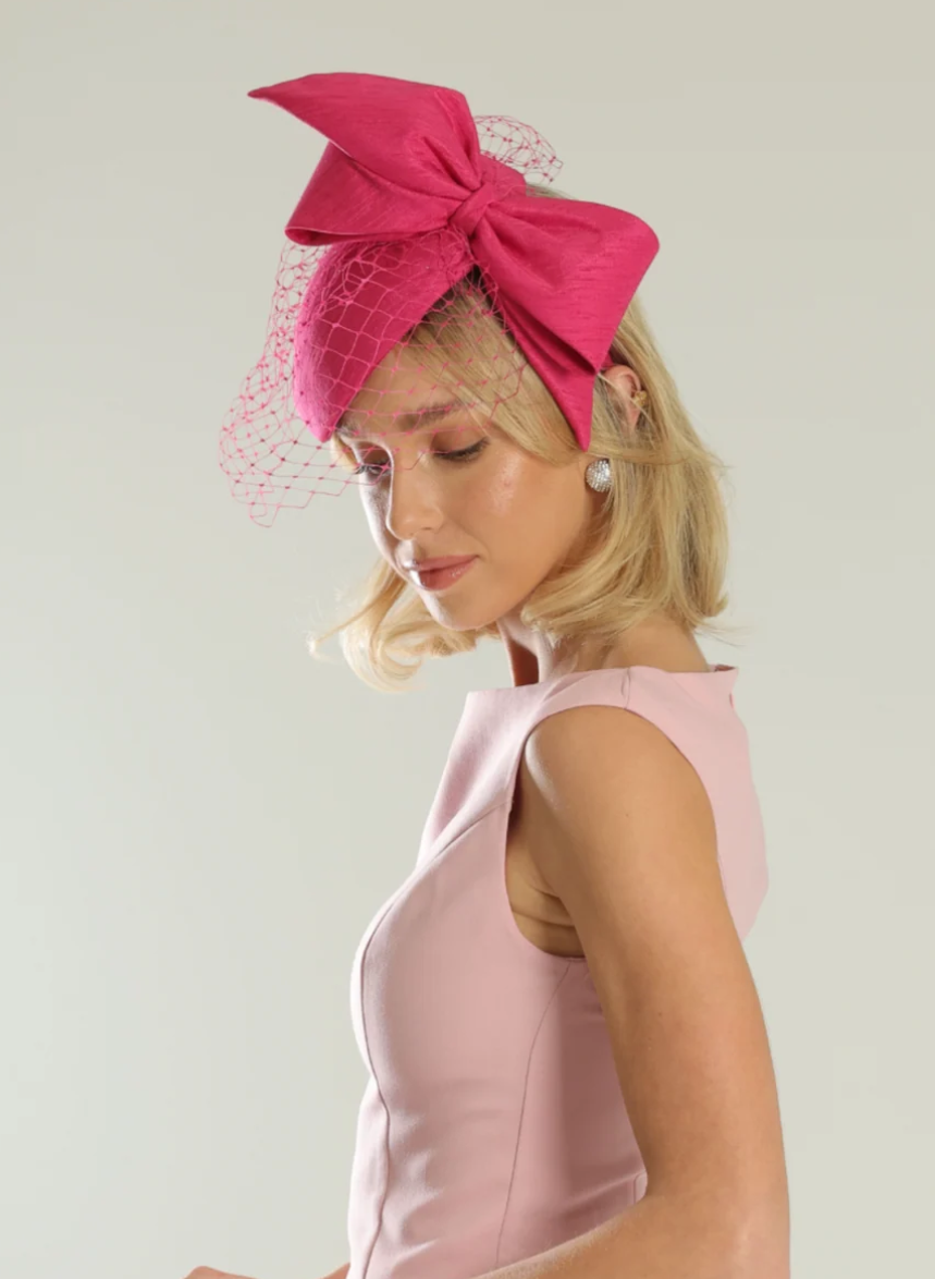 MORGAN & TAYLOR ALINA FASCINATOR HOT PINK
