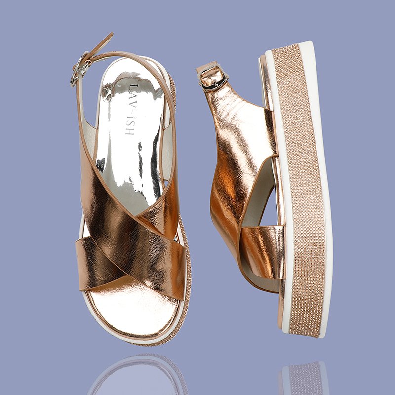 GOLD CROSS SANDAL WITH HEEL