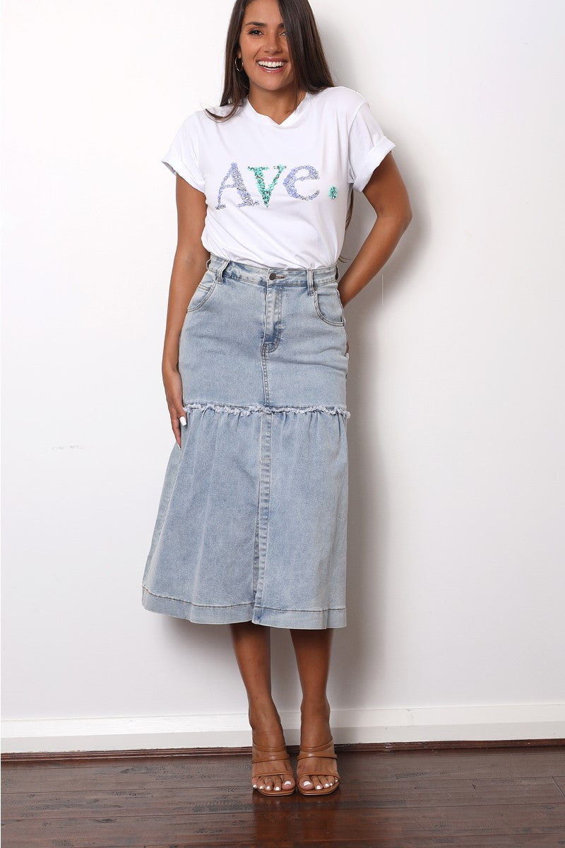 ALP1077 FRILL DENIM SKIRT