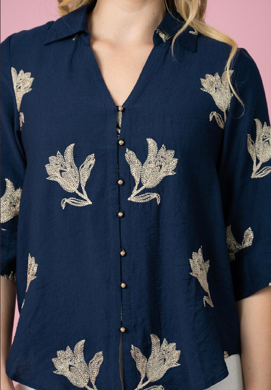 FRIA NAVY LEAF BLOUSE