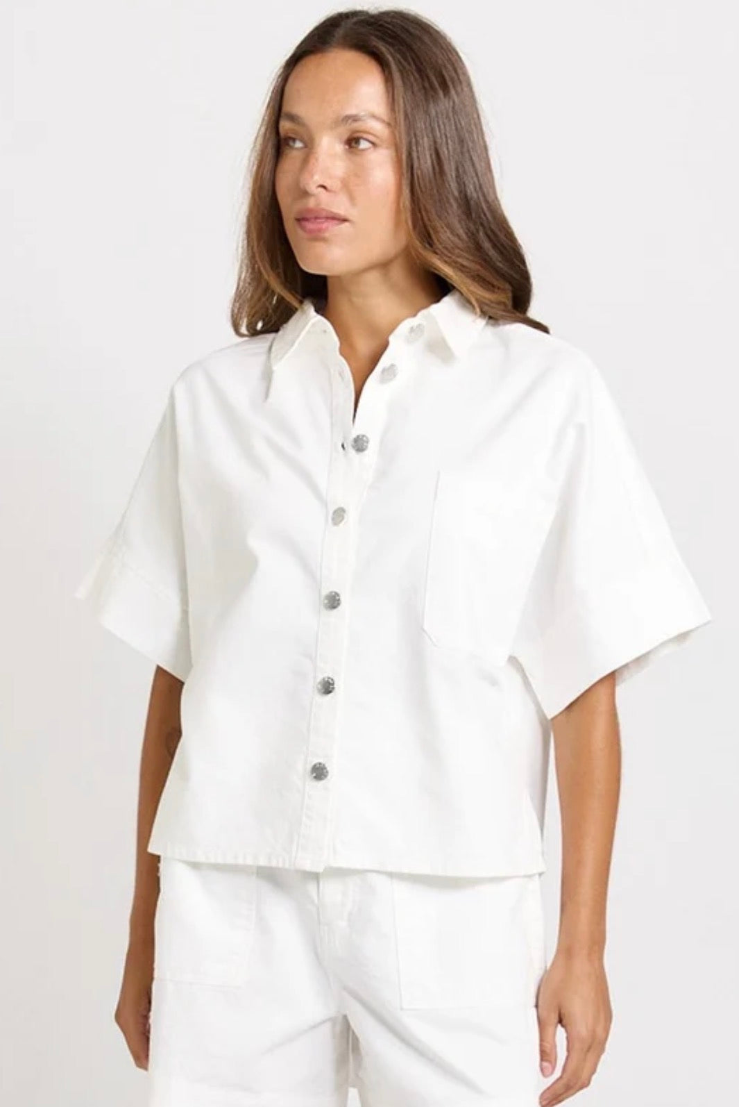BETTY BASICS DAWN DENIM SHIRT WHITE