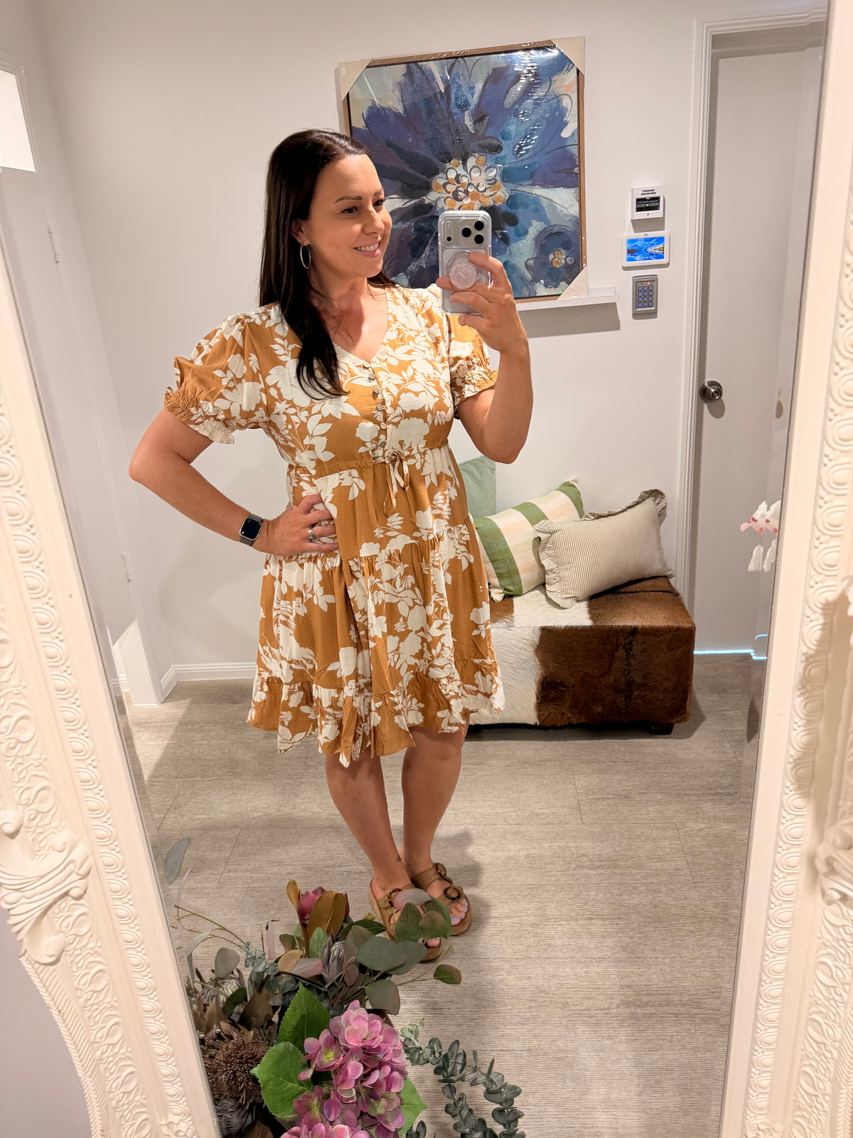 CM FLORAL CREAMS MINI DRESS