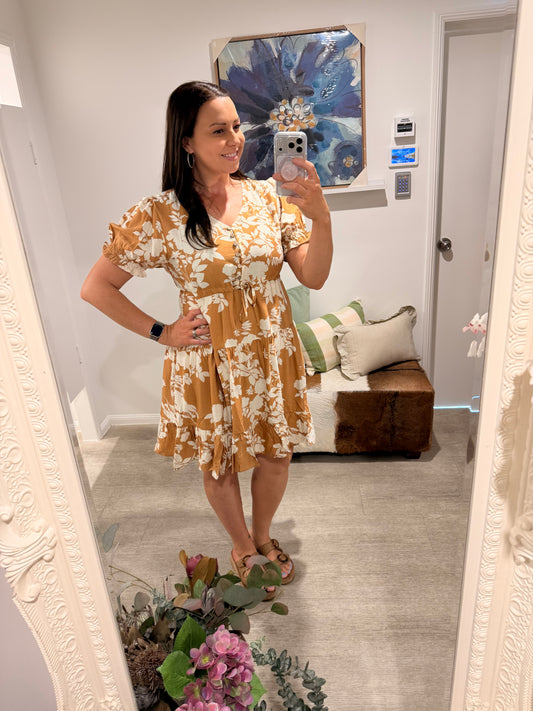 CM FLORAL CREAMS MINI DRESS