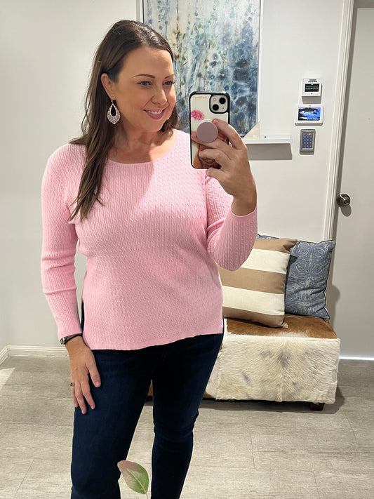 BETTY BASICS CABLE MINI KNIT JUMPER PINK