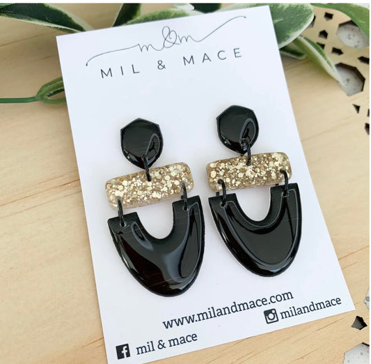 5643 BLACK&GOLD YUPO EARRINGS