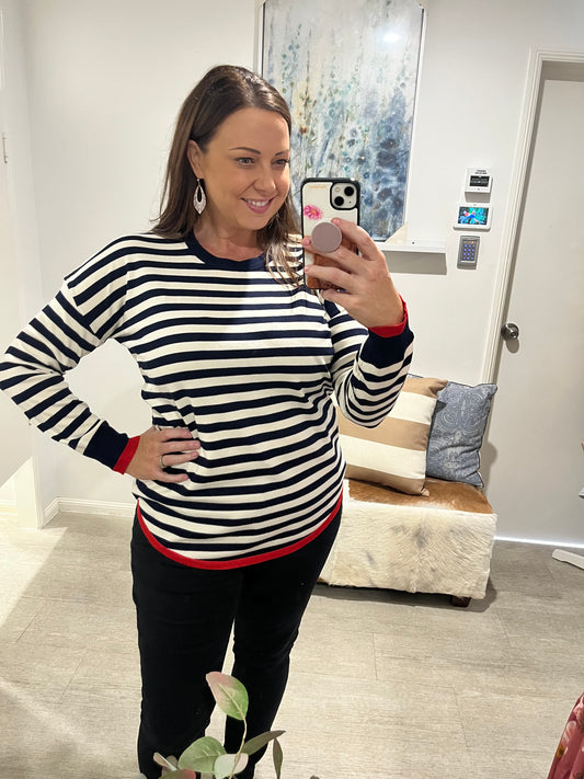 BETTY BASICS SOPHIE KNIT JUMPER NAVY STRIPE