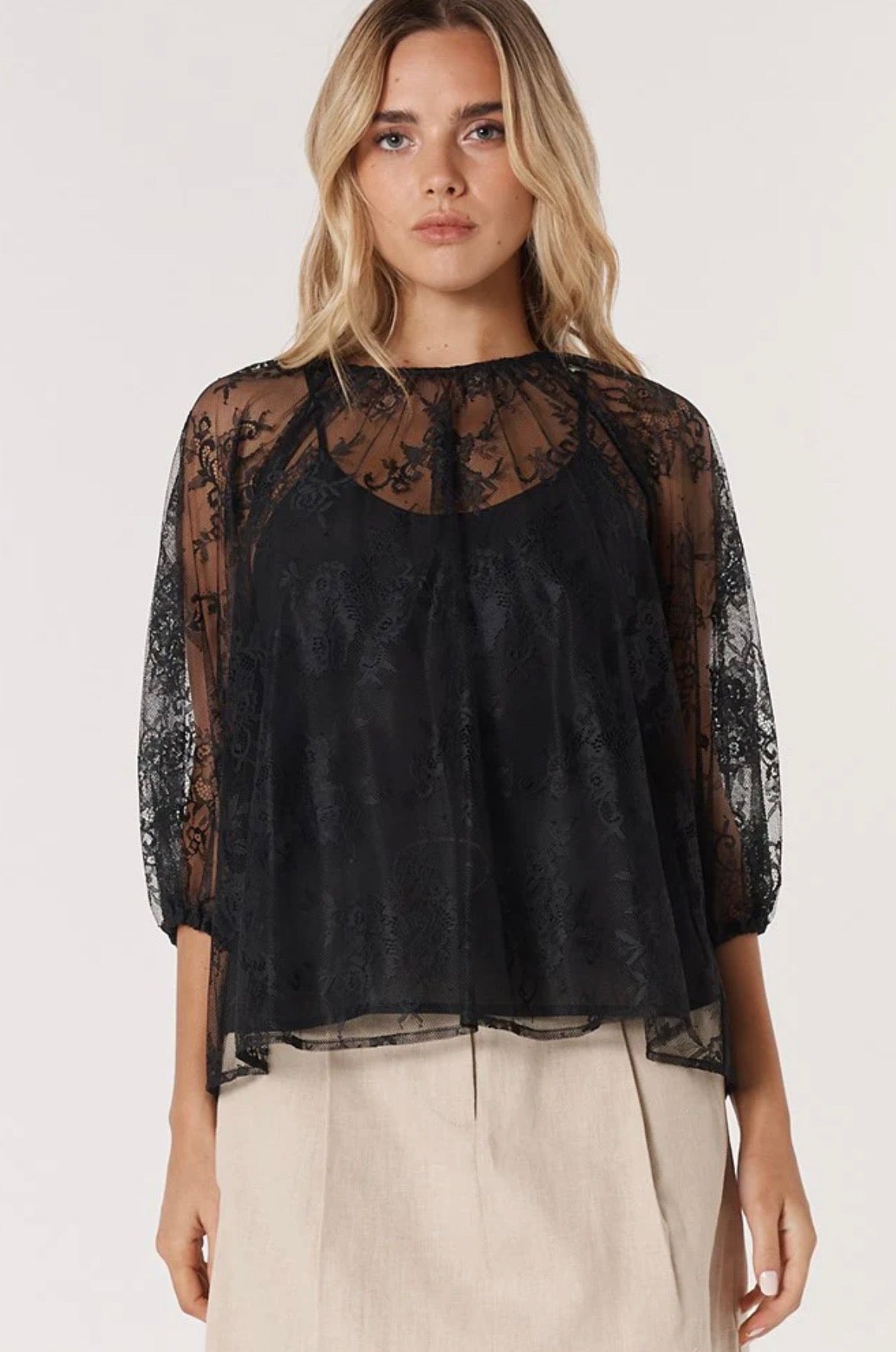 FATE & BECKER  ODYSSEY LACE BLOUSE BLACK