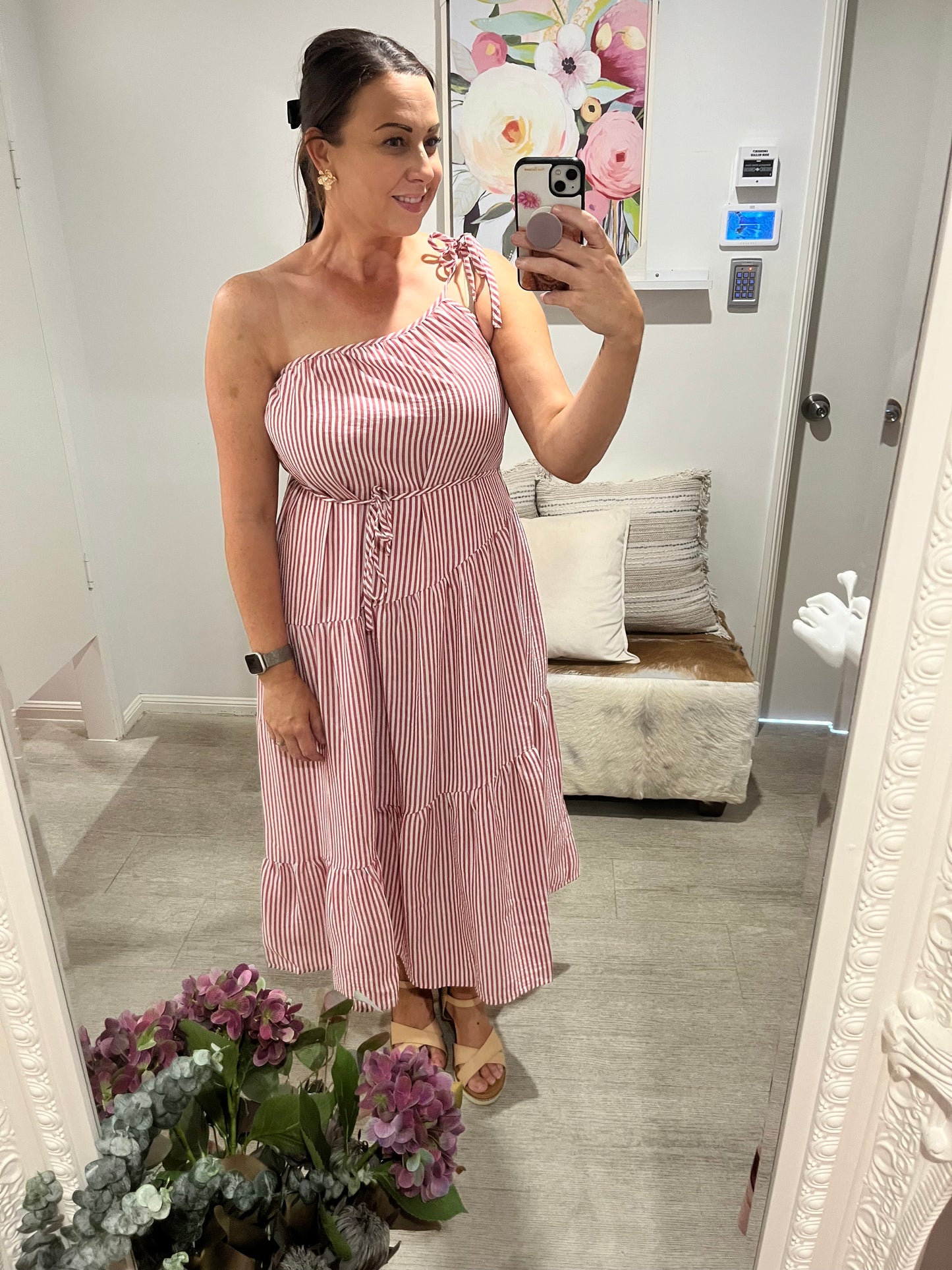 ARIEL STRIPE MAXI DRESS RED