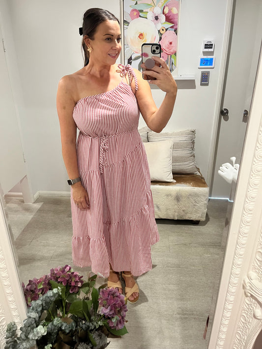 ARIEL STRIPE MAXI DRESS RED