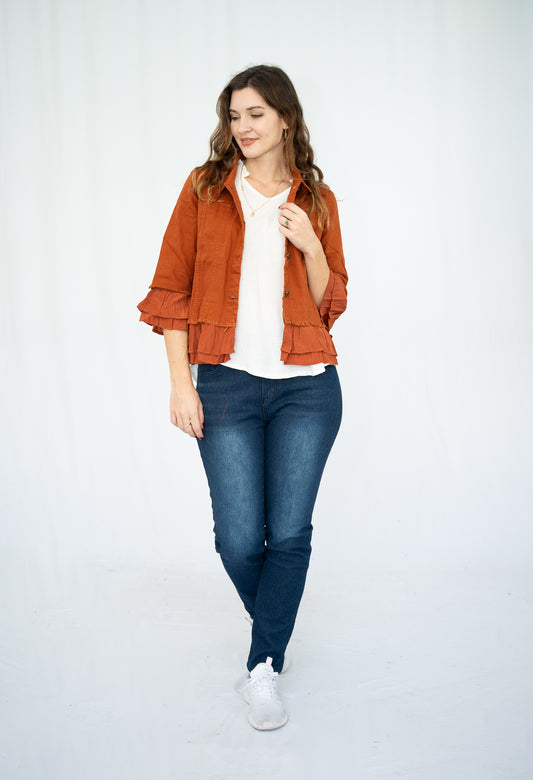 JOLIE SAULE FRILL JACKET TAN