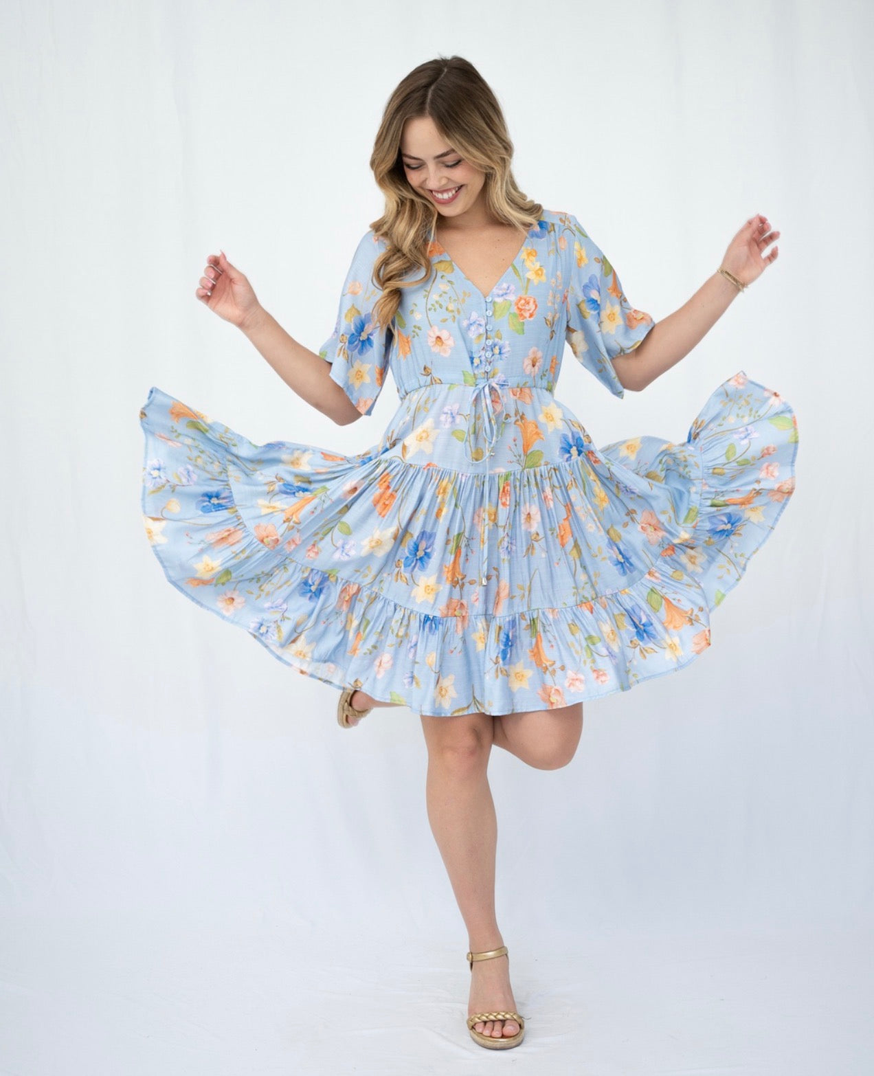 FRIA BLUE CREAM MINI DRESS