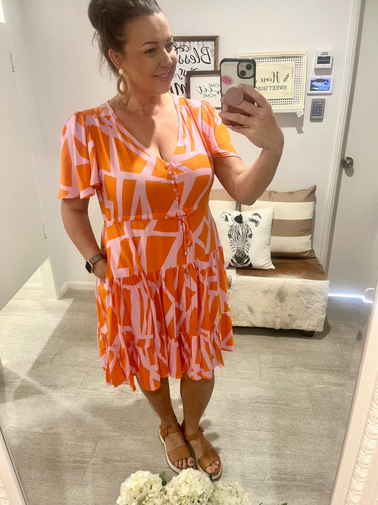 FRIA TRACEY DRESS ORANGE & PINK
