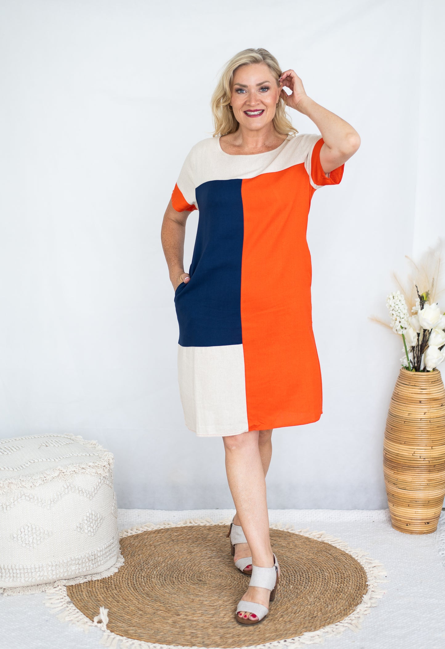 TAWNY BLOCK DRESS ORANGE