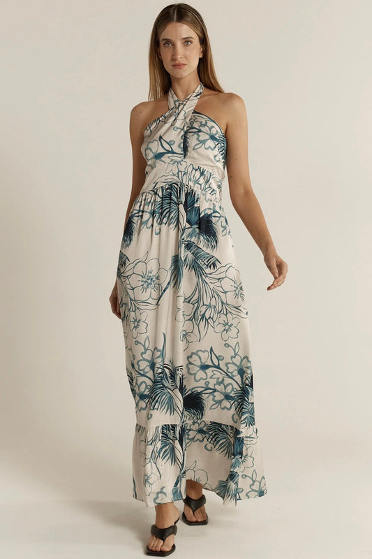 FATE & BECKER  SOLSTICE PALMS HALTER DRESS