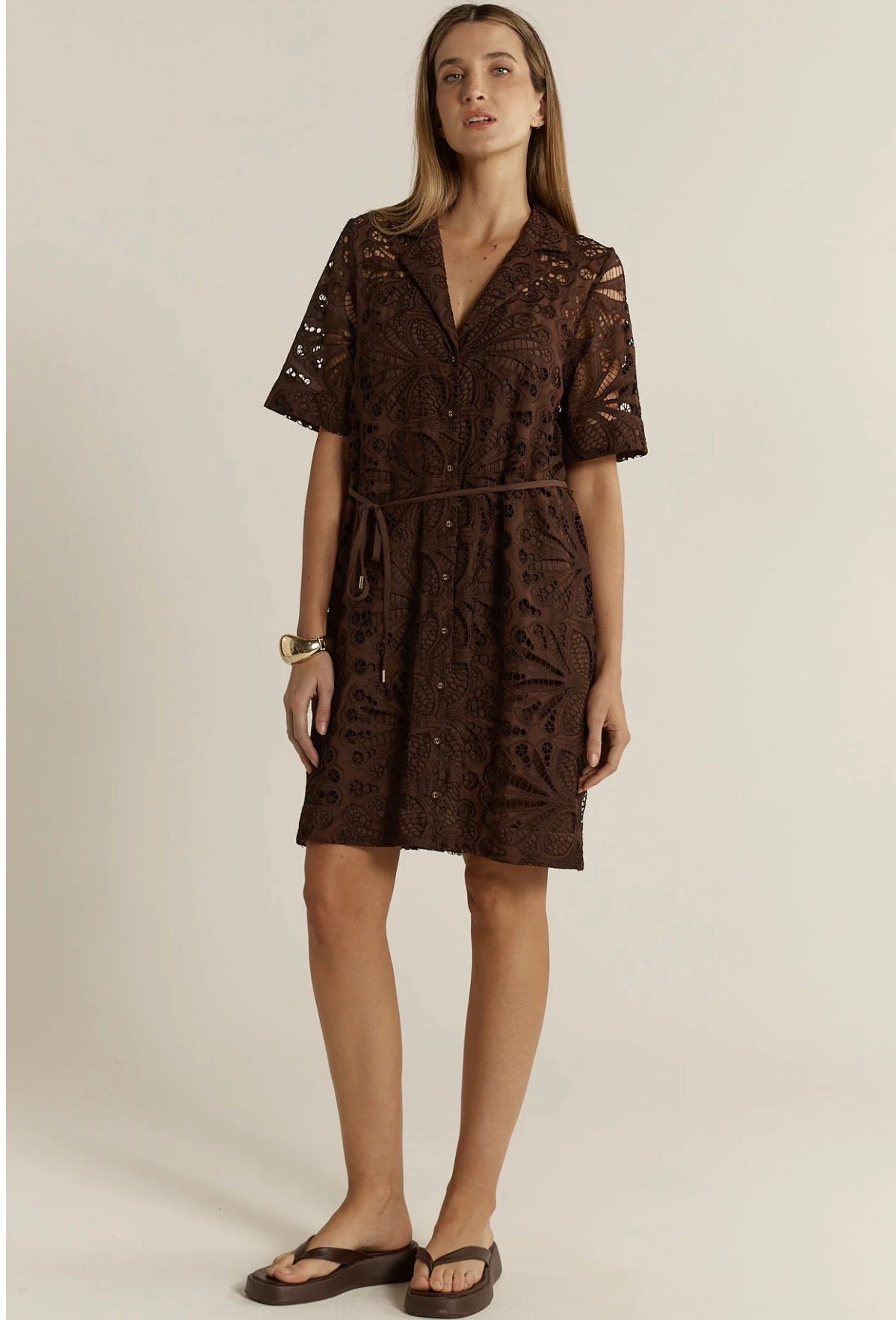 FATE & BECKER ELARA BRODIER SHIRT DRESS CHOCOLATE