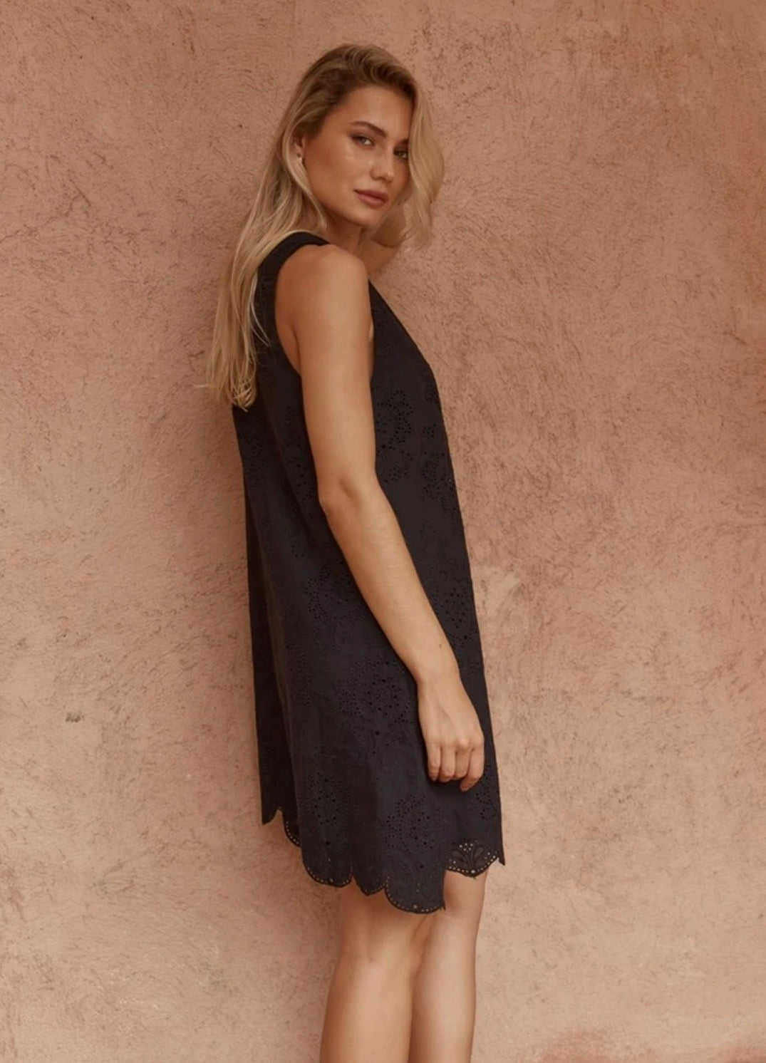 SASS MAVIS BRODERIE SHIFT DRESS BLACK