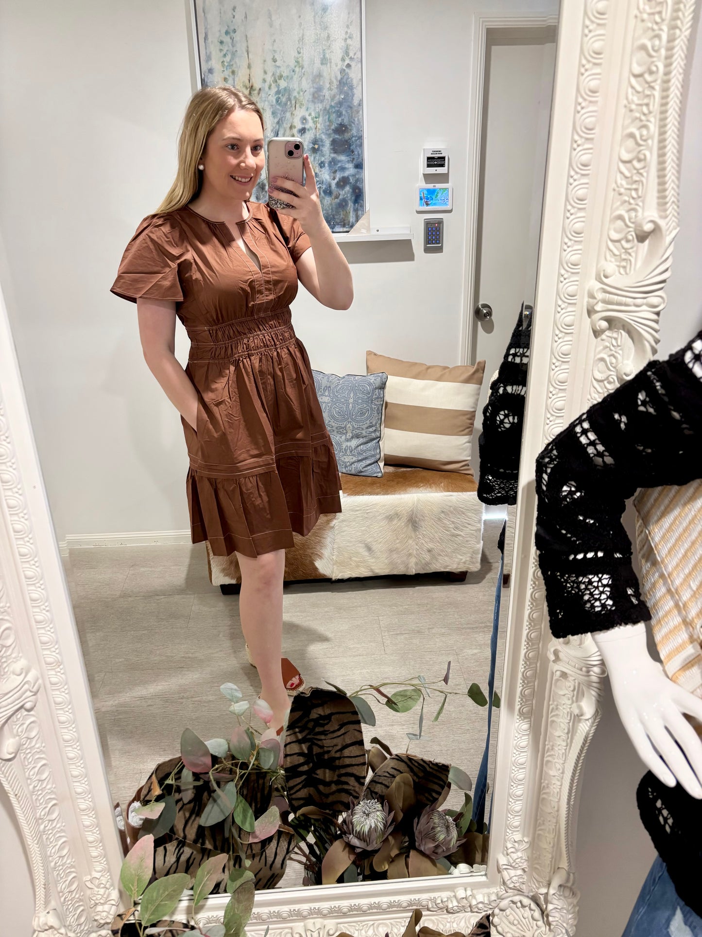 ADORNE ELIANA POPLIN DRESS CHOCOLATE