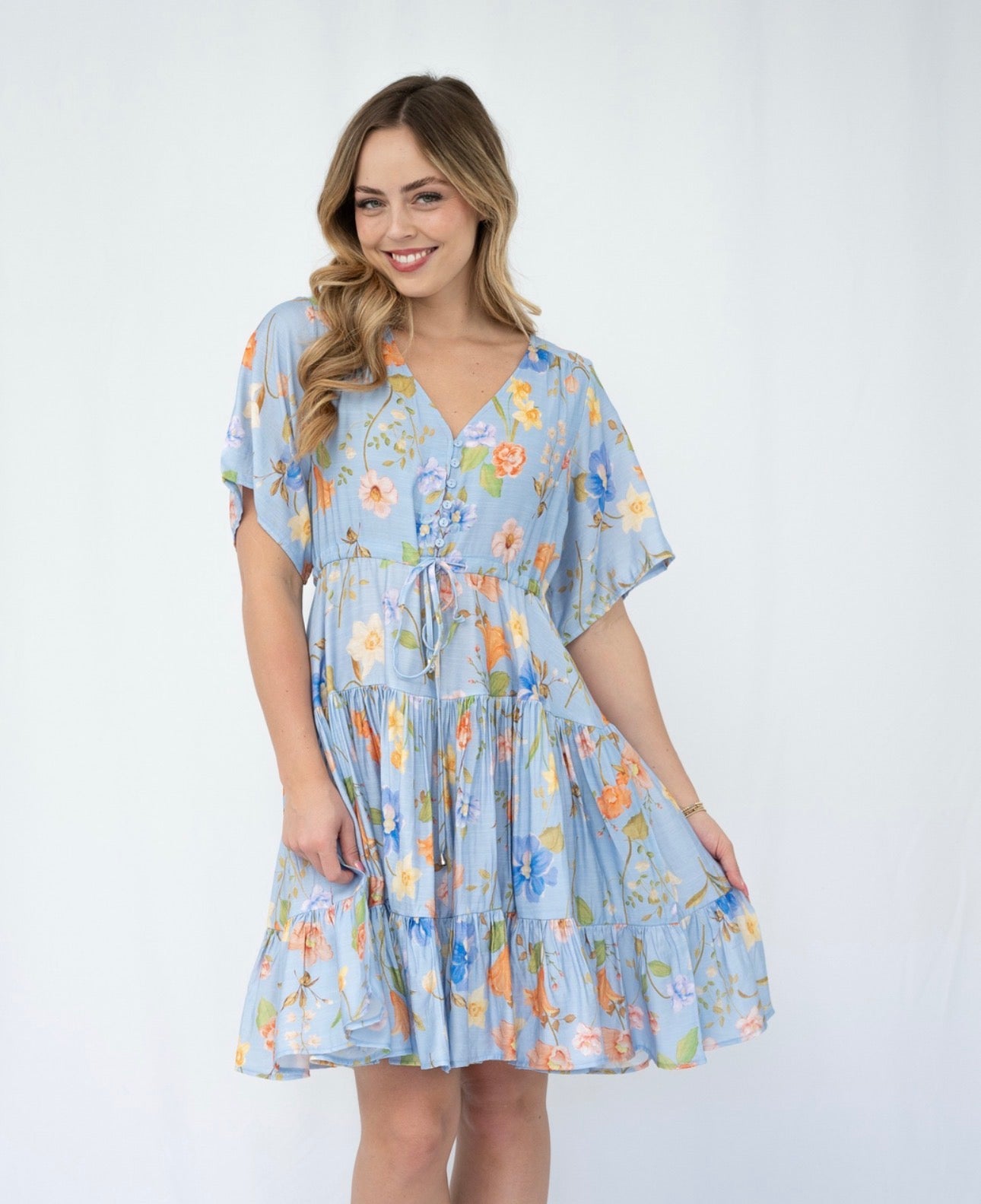 FRIA BLUE CREAM MINI DRESS