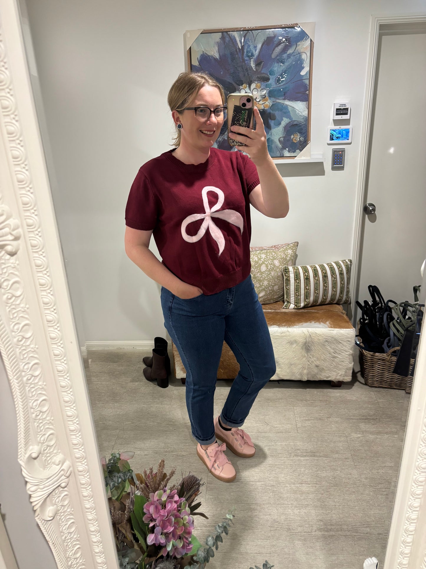PAPER HEART LARA BOW KNIT TEE WINE