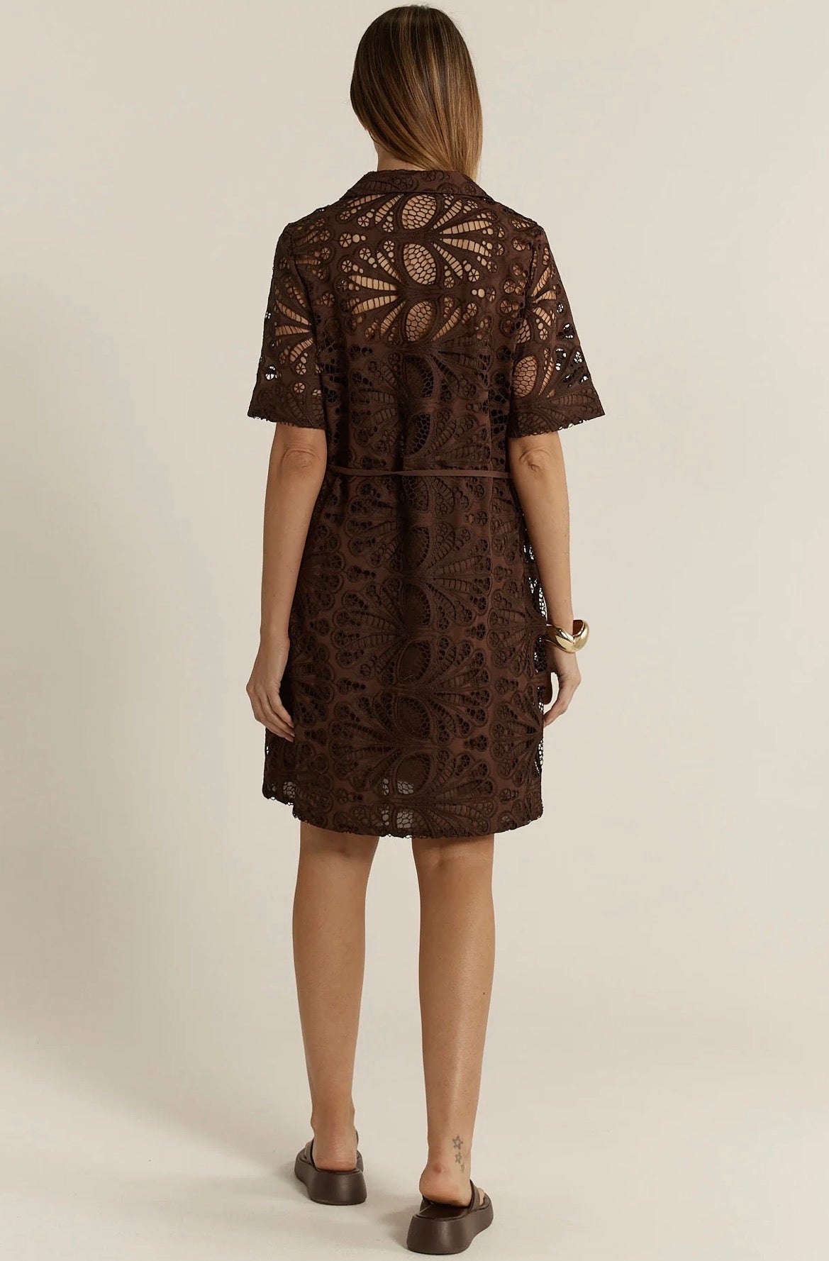 FATE & BECKER ELARA BRODIER SHIRT DRESS CHOCOLATE