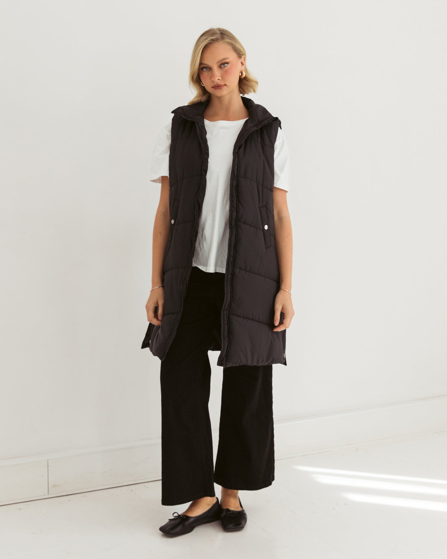 PAPERHEART LONG PUFFER VEST BLACK