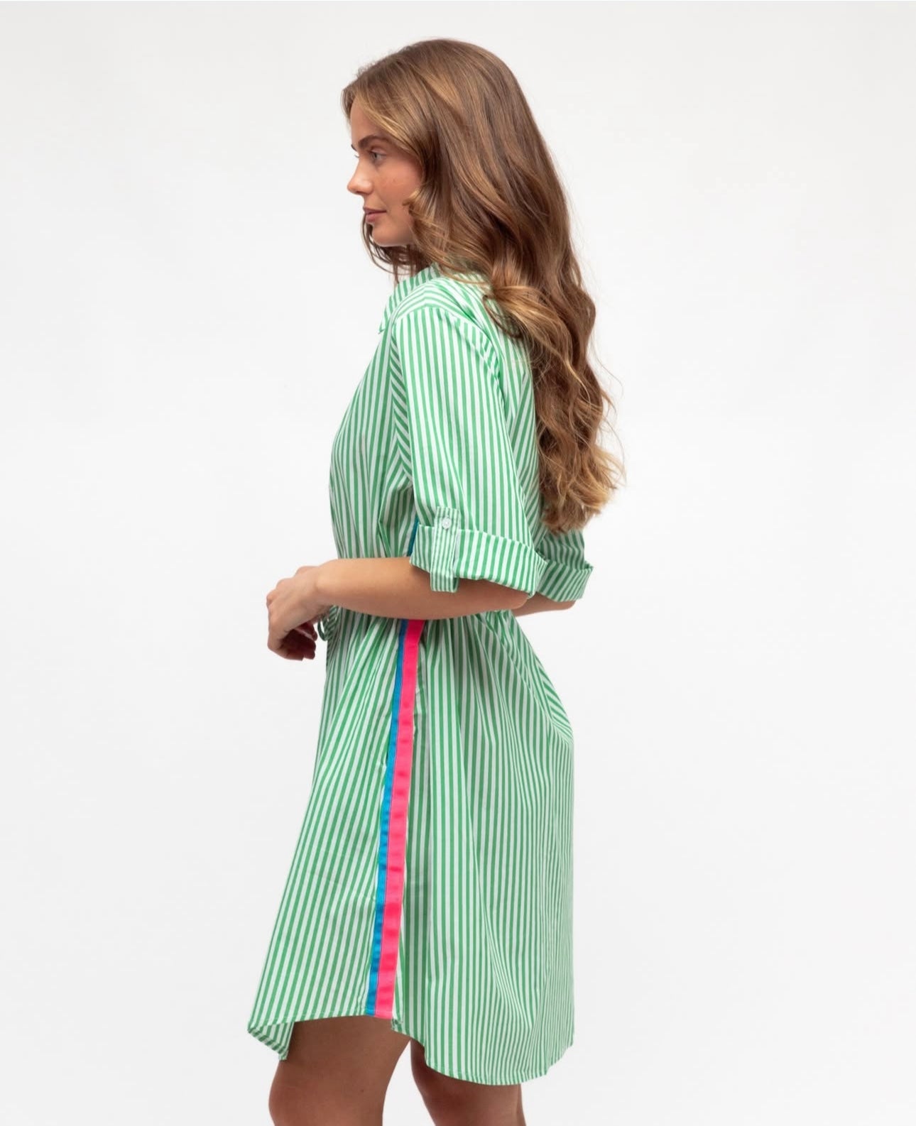 LABEL OF LOVE STELLA SHIRT DRESS GREEN STRIPE