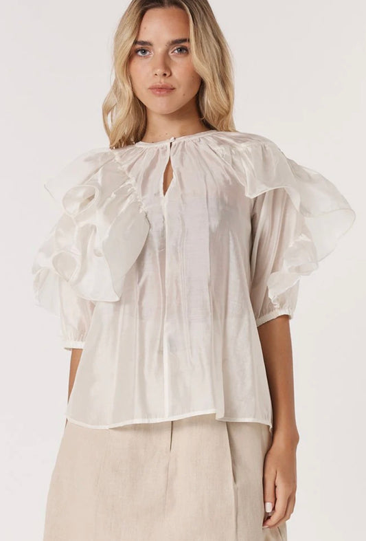 FATE & BECKER CELESTE RUFFLED BLOUSE IVORY