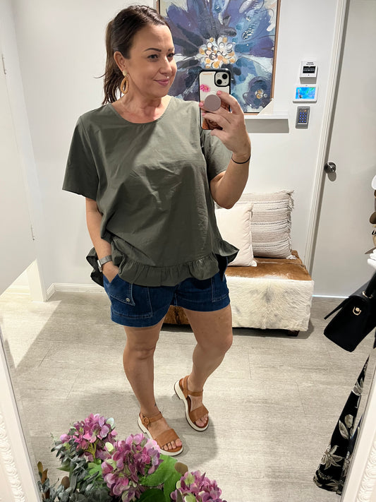 BETTY BASICS CANDICE BLOUSE KHAKI