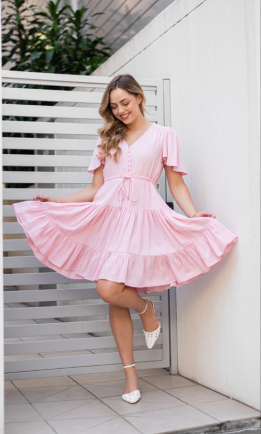 FRIA MILK PINK LINEN MINI DRESS