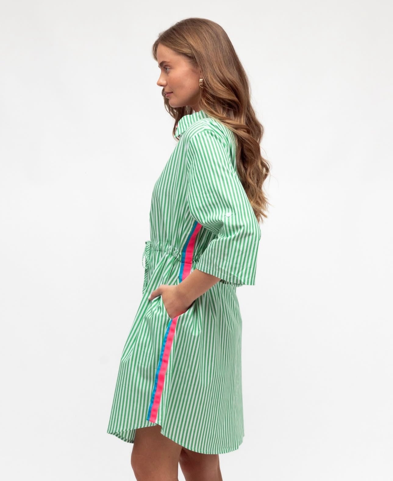 LABEL OF LOVE STELLA SHIRT DRESS GREEN STRIPE