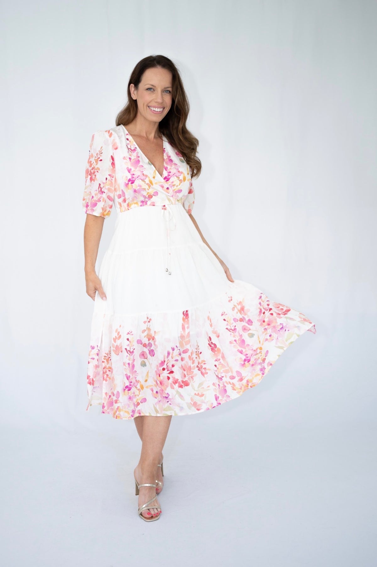 FRIA FLORAL WHITE MIDI DRESS