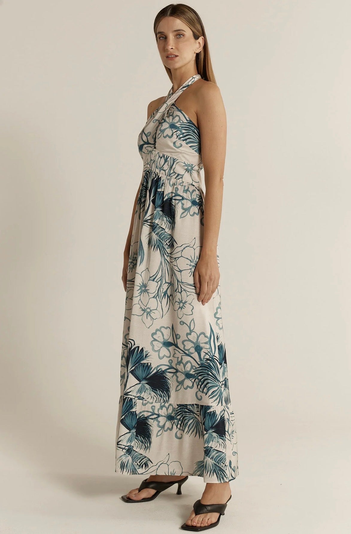 FATE & BECKER  SOLSTICE PALMS HALTER DRESS