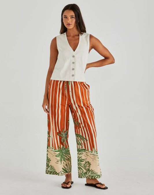 SASS MINA ELASTICATED PANT PALM STRIPE