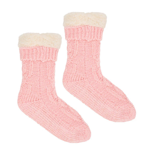 CHENILLE SHERPA  SOCKS LIGHT PINK