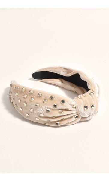JEWELLED VELVET HEADBAND CREAM
