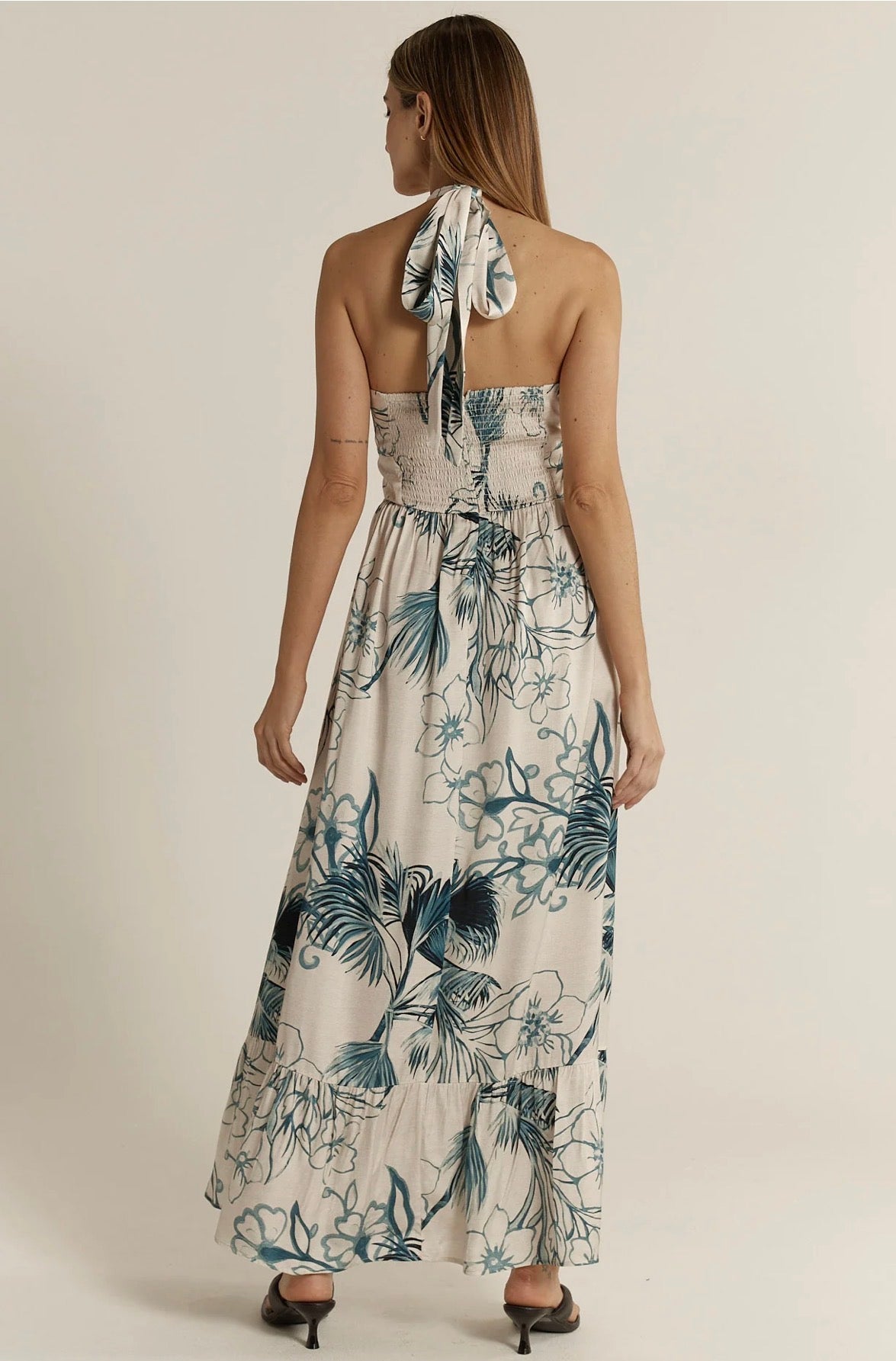 FATE & BECKER  SOLSTICE PALMS HALTER DRESS