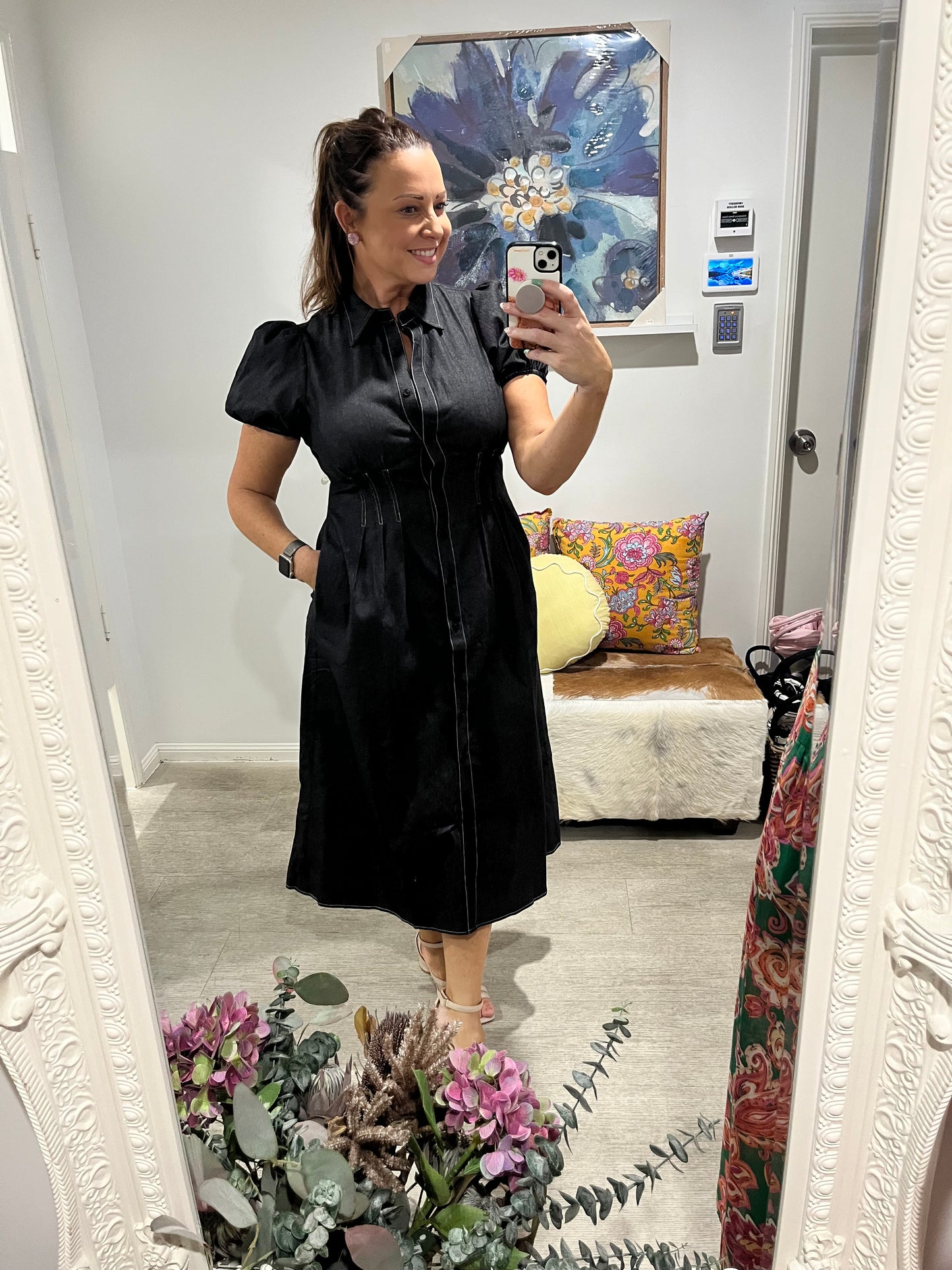 IVY PEPLUM DENIM DRESS BLACK
