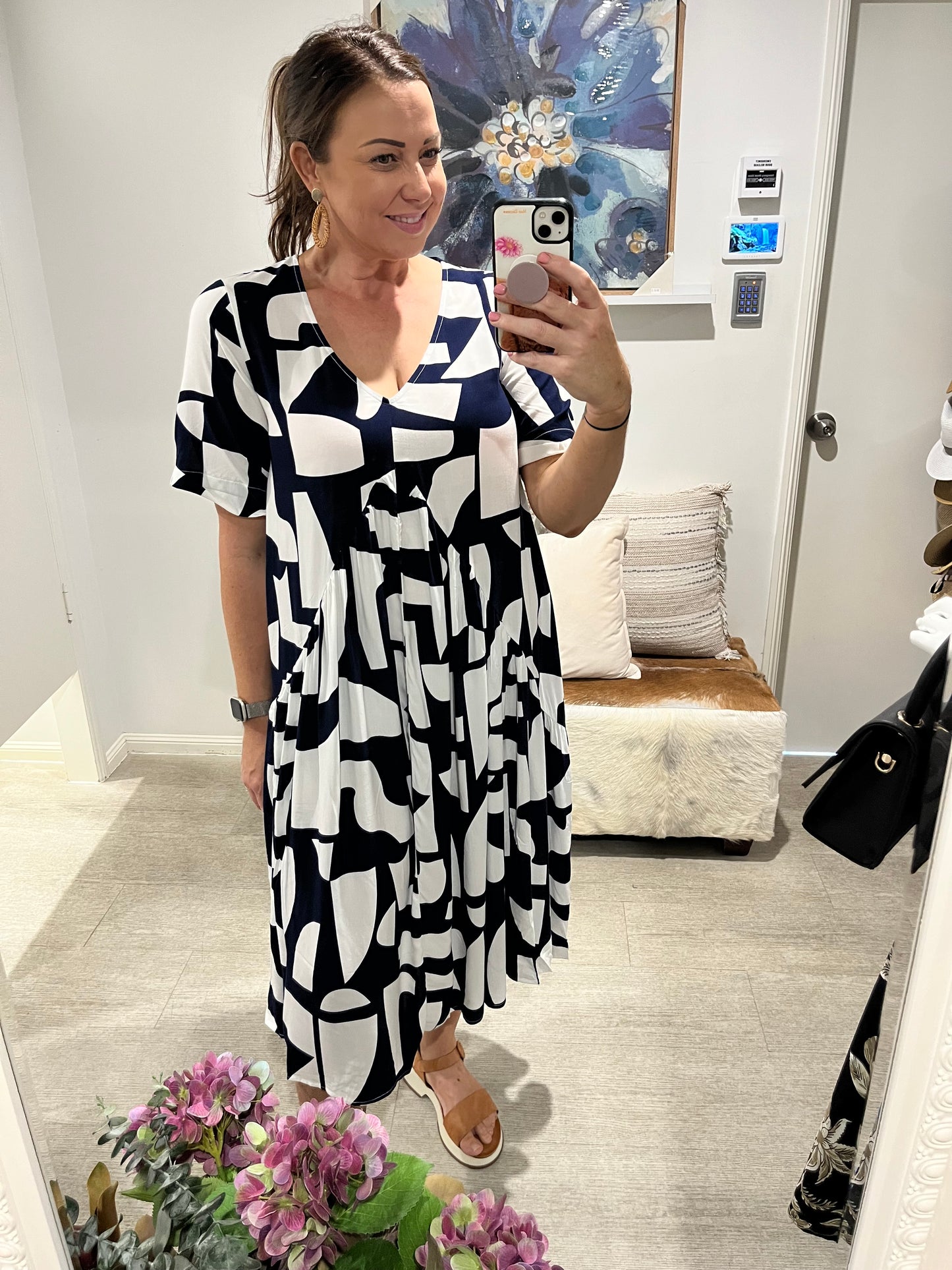 CINDY GEO DRESS NAVY/WHITE