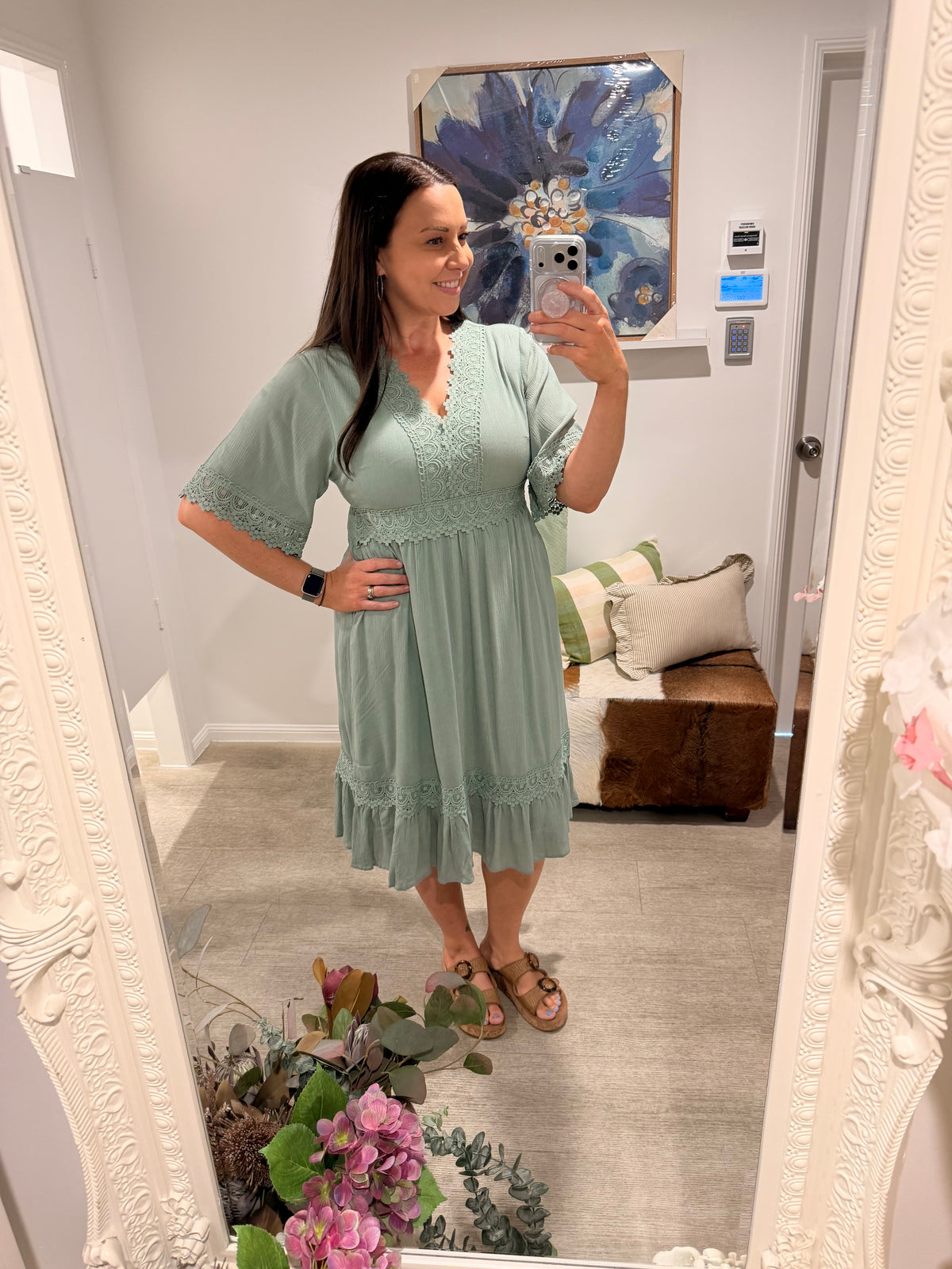 CM LACE MAXI DRESS SAGE
